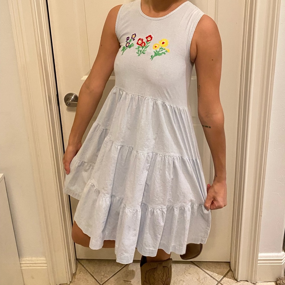 Embroidered denim dress
